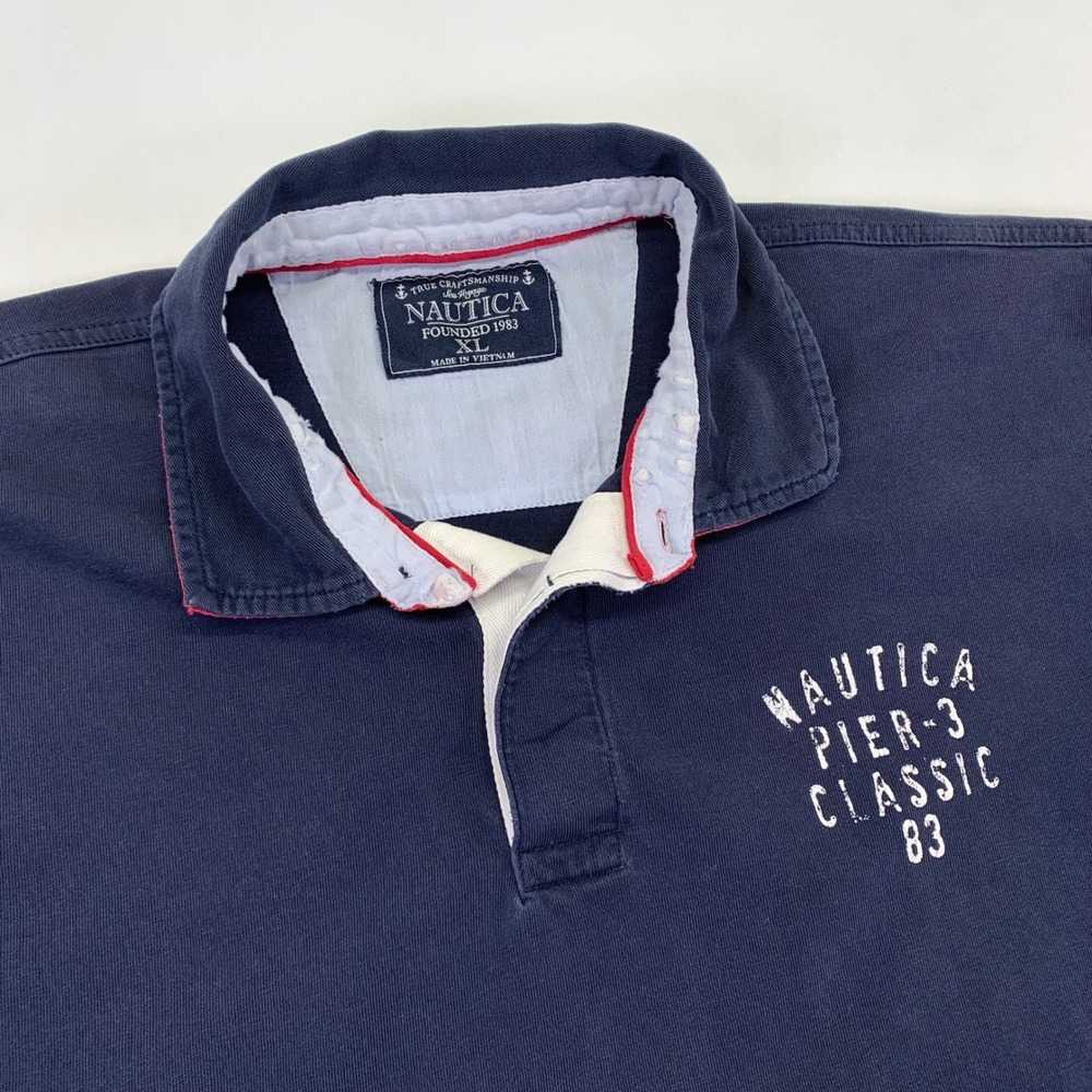 Vintage Nautica Pier-3 Classic 83 Polo Shirt Mens XL Short Sleeve Nautical Flags